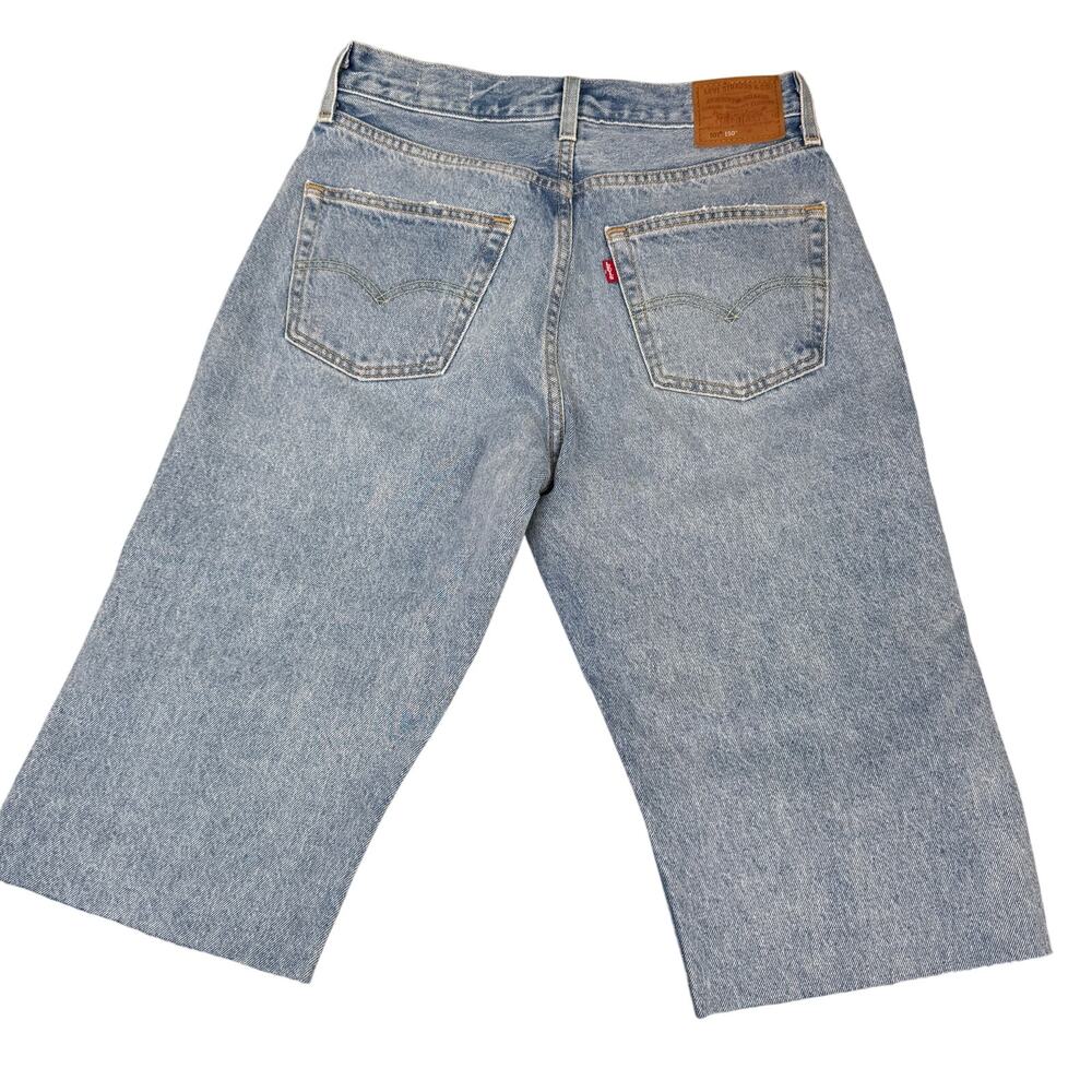 Levis 501 Big E Vintage Jean Shorts 150th Anniv Size 30 Quilt Upcycle Button Fly - Picture 2 of 9